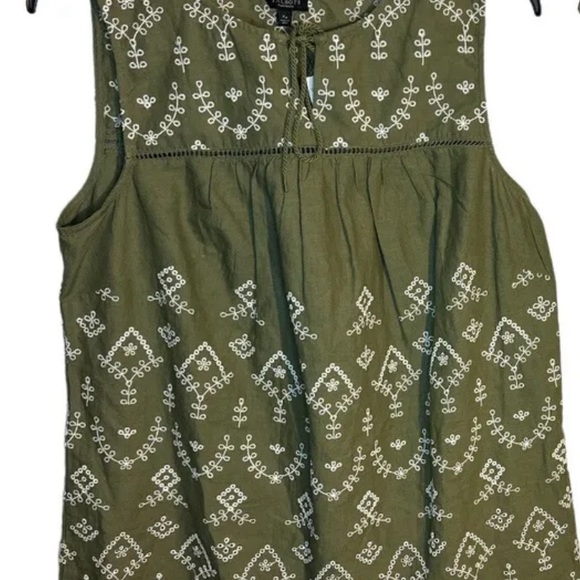 Talbots Embroidered Scallop Hem Top Olive green Sleeveless Linen Cotton Size XP - Picture 3 of 5